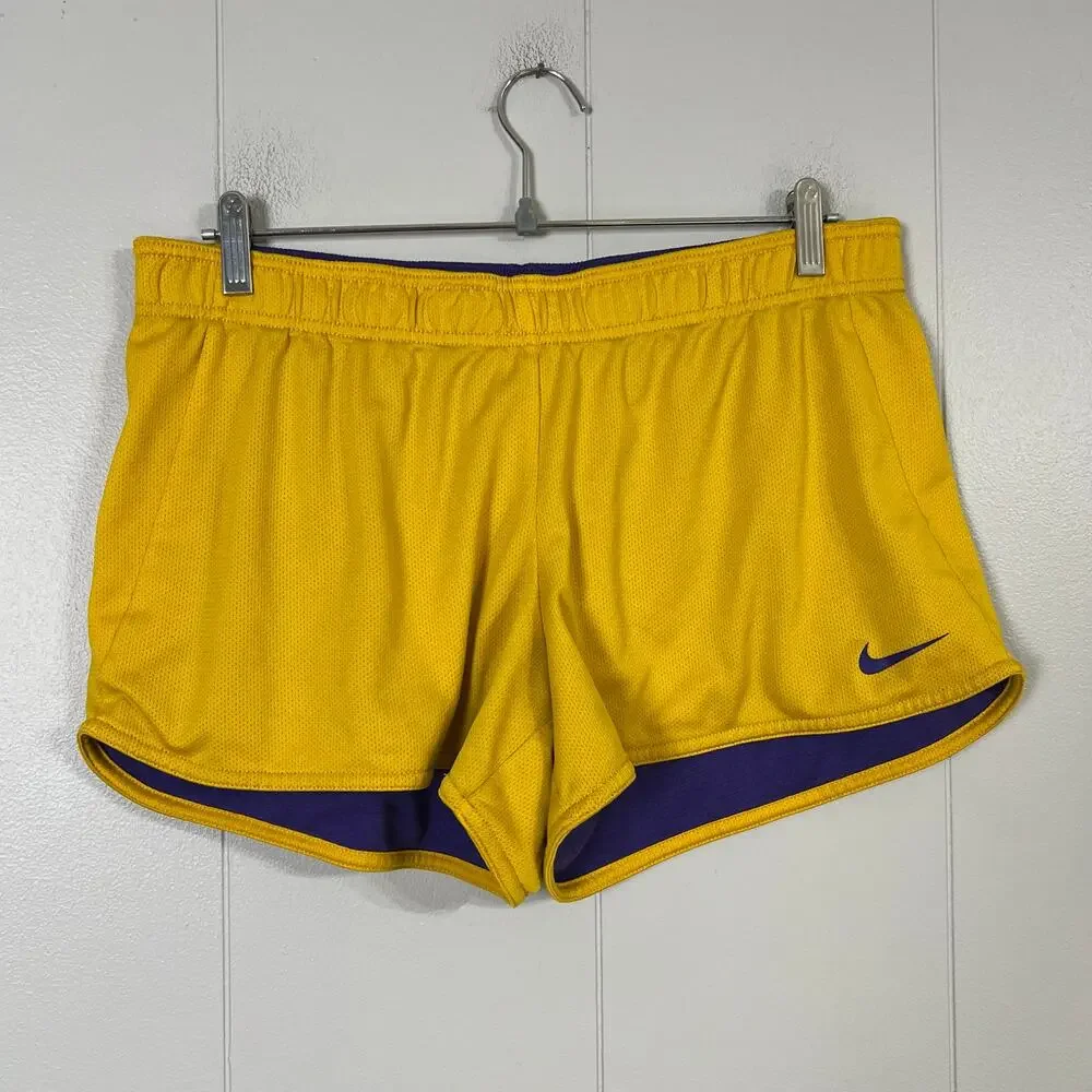 Nike LSU Tigers Womens Large Reversible Athletic Running Shorts Purple Gold